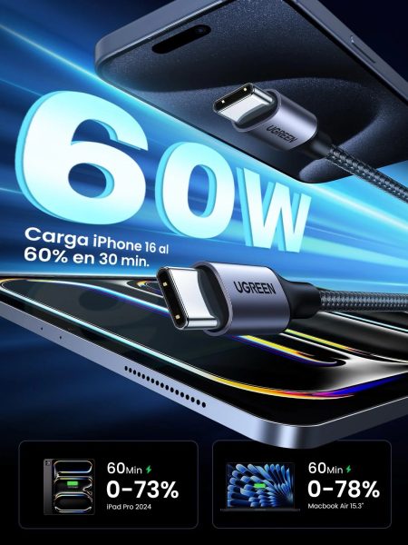 Cable UGREEN USB C 1M Carga rápida 60w