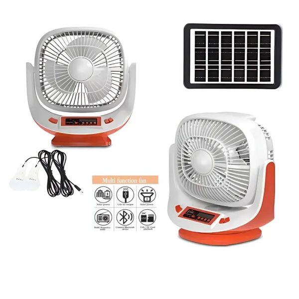 Abanico con parlante, luz y panel solar